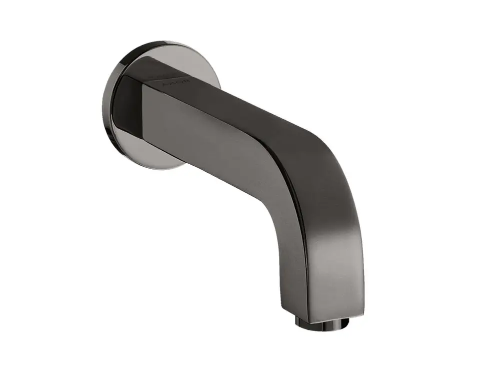 Wannenarmatur in poliertem Schwarzchrom, in eckiger Form, mit runder Wandmontage. Produkt von AXOR für den Einbau in Badezimmer.